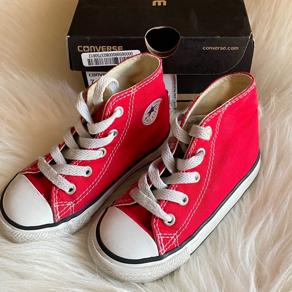 Red Converse High Top sneakers.  Infant/toddler size 7.  Gently used.